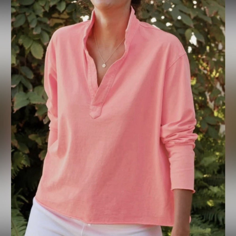 Frank & Eileen Coral Patrick Popover Henley Long Sleeve Top
